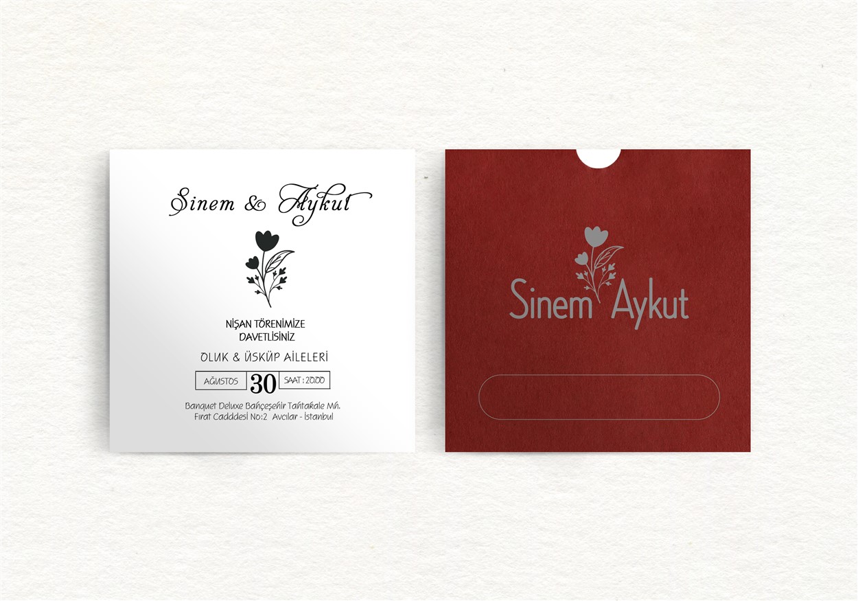Bordo Kare Zarflı Nişan Davetiye | – 00013 Kare Baskılı Bordo Zarflı Nişan Davetiyeleri Davetiyemix