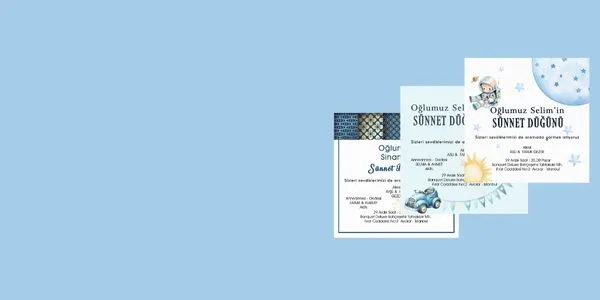 Şık ve renkli sünnet davetiyesi tasarımı. Çocuklar için eğlenceli detaylar ve şirin figürlerle, özel gününüzü davetlilerinize duyurmanın en güzel yolu
